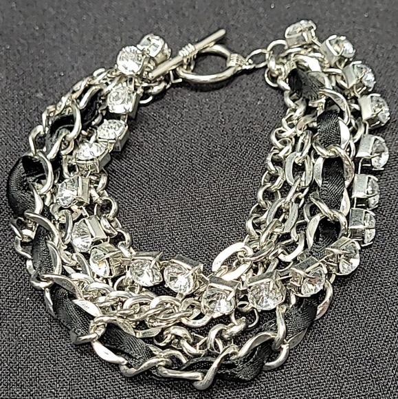 6 CHAIN SILVER TONE CLASP TOGGLE T-BAR CLOSURE BRACELET - Picture 2 of 7